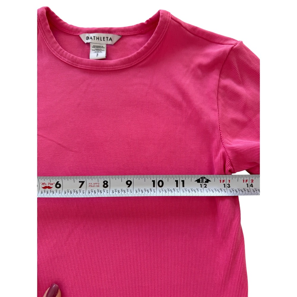 Athleta Signature Ribbed Crew Neck Tee Lot of 2 Pink Plum Stretch Tops Size S - Picture 5 of 8